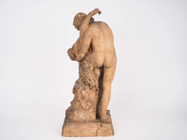 Ecole française XIXème. "Orphée et Eurydice". Groupe en terre cuite. H