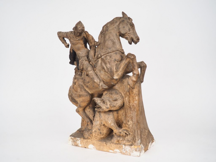 Ecole française XIXème. "Saint-Georges terrassant le dragon". Sculptur