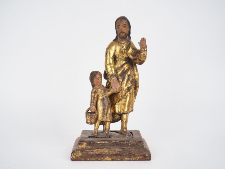 Ecole française XVIIIème. "Saint Joseph et l'enfant Jésus". Groupe en 
