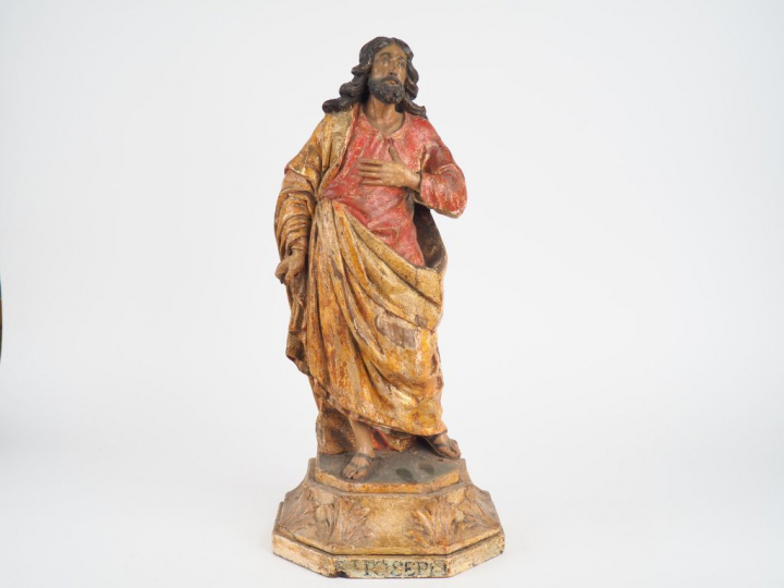 Sculpture fin XVIIIème début XIXème en bois polychrome "Saint Joseph" 