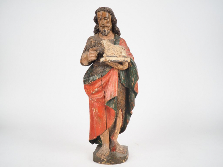 Sculpture XVIIIème en bois polychrome "le bon pasteur" H. 52 cm. (acci