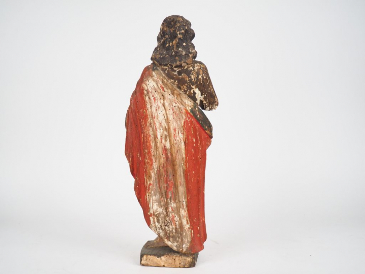 Sculpture XVIIIème en bois polychrome "le bon pasteur" H. 52 cm. (acci