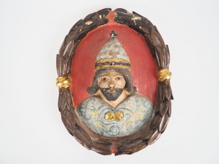 Plaque en bois sculpté polychrome fin XVIIIème début XIXème "portrait 