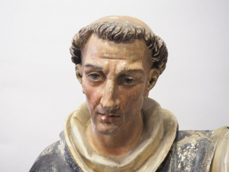 Vente aux enchères Grande sculpture en bois polychrome. " Moine dominicain prêchant". H. 