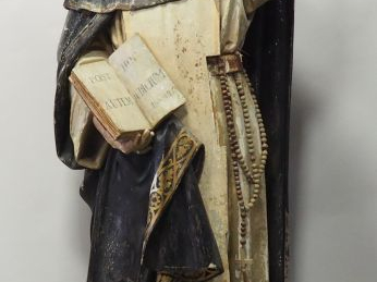 Grande sculpture en bois polychrome. " Moine dominicain prêchant". H. 