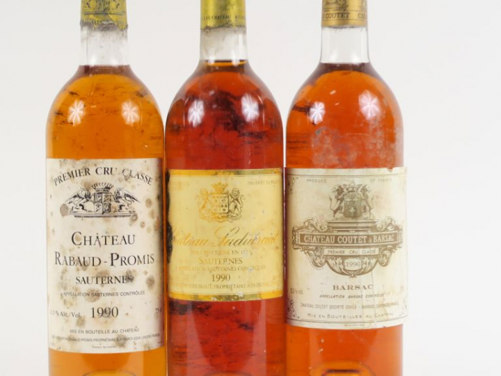 3 BOUTEILLES 1er CC SAUTERNES 1990 ET : 1 CHÂTEAU RABAUD PROMIS - 1 CH