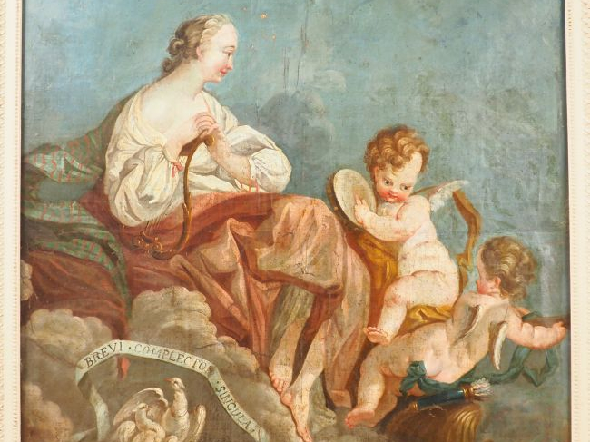 Ecole française XVIIIème.  "Allégorie de la musique". Huile sur toile.