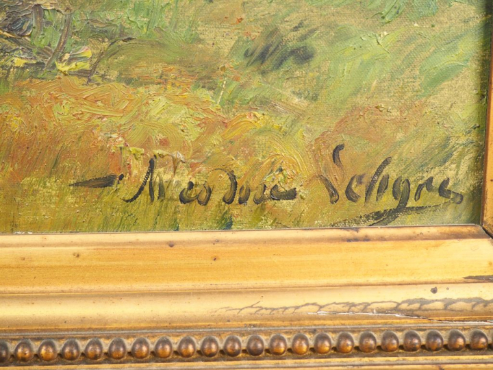 LEVIGNE OU LAVIGNE.  "Chien de chasse" Huile sur toile, signée en bas 