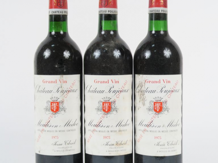 3 BOUTEILLES CHÂTEAU POUJEAUX MOULIS - 1975 - BG