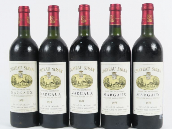 5 BOUTEILLES CHÂTEAU SIRAN MARGAUX - 1978 - 2 BG/2 LB/1 LB-HEP