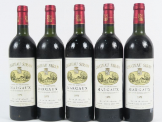 Vente aux enchères 5 BOUTEILLES CHÂTEAU SIRAN MARGAUX - 1978 - 2 BG/2 LB/1 LB-HEP