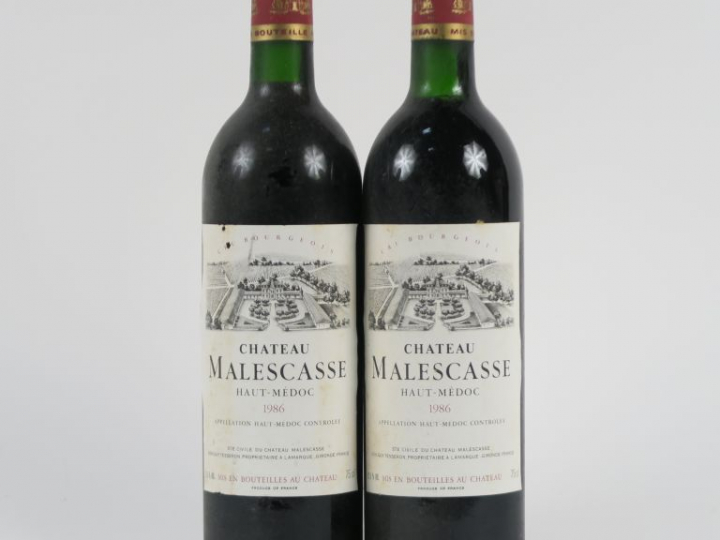2 BOUTEILLES CHÂTEAU MALESCASSE HAUT MEDOC - 1986 - BG