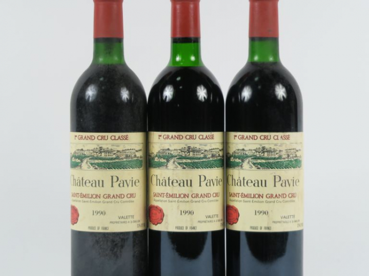 3 BOUTEILLES CHÂTEAU PAVIE 1er GCC ST EMILION - 1990 - 2 BG/1 LB