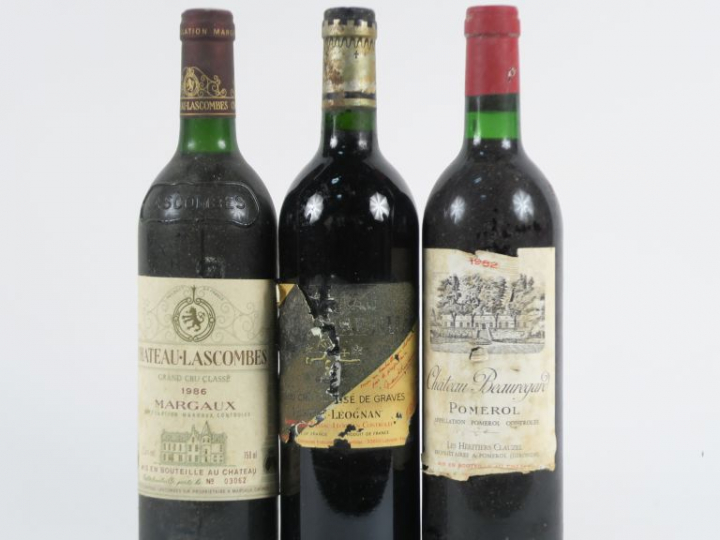 3 BOUTEILLES : 1 CHÂTEAU LASCOMBES MARGAUX 1986 BG - 1 CHÂTEAU BEAUREG