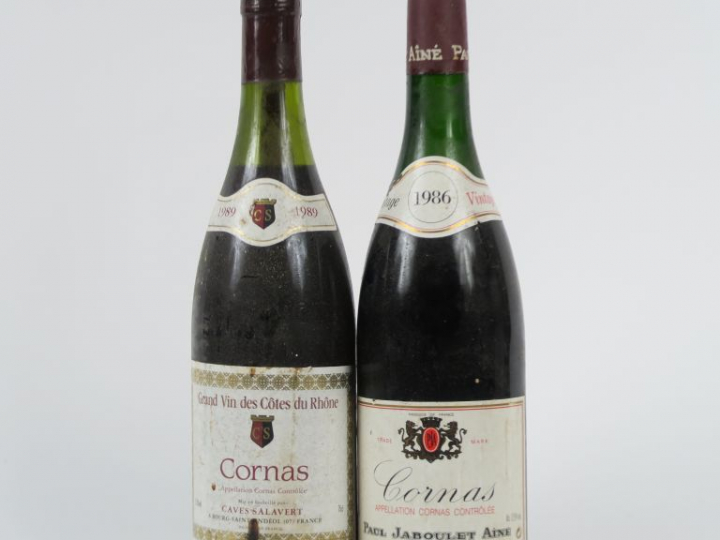 2 BOUTEILLES CORNAS : 1 PAUL JABOULET AINÉ 1986 5,5 CM - 1 SALAVERT 19
