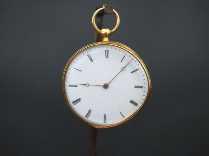 Montre de gousset en or jaune. Cadran émaillé à chiffres romains pour 