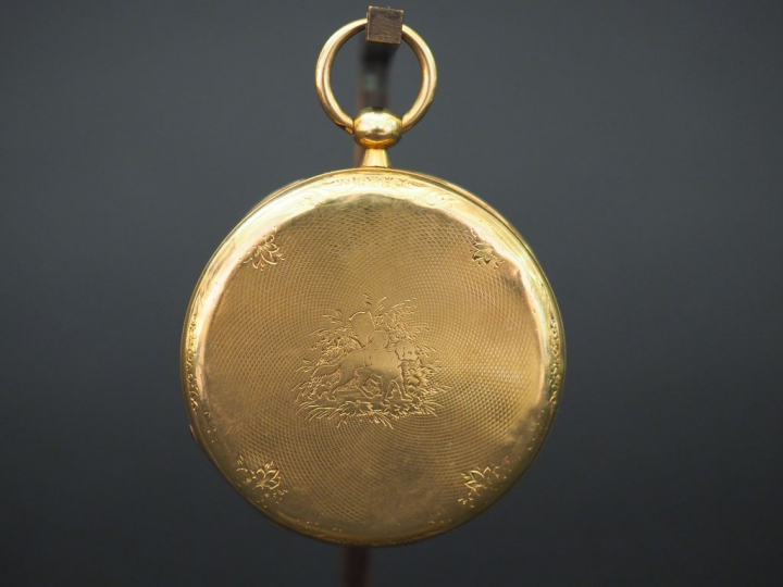 Montre de gousset en or jaune. Cadran émaillé à chiffres romains pour 
