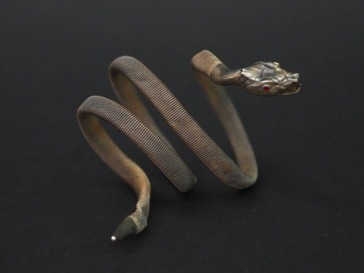 Bracelet souple en argent, maille dite « tubogaz » en forme de serpent
