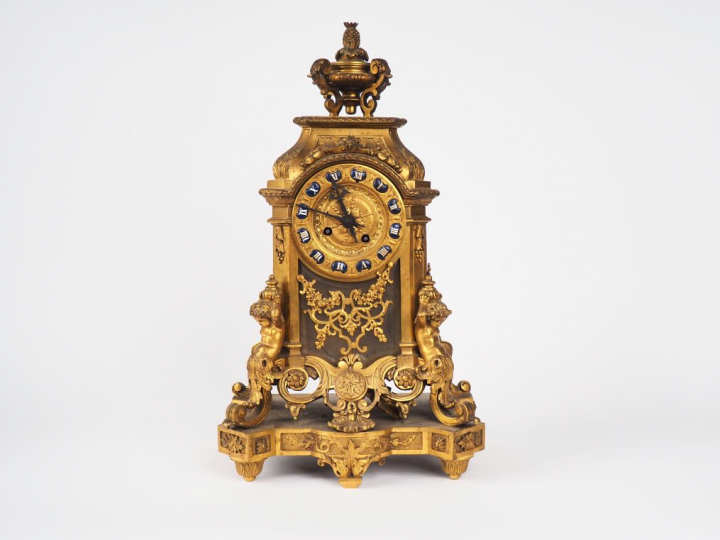 Cartel Napoléon III de style Louis XIV en bronze doré et plaques de cr