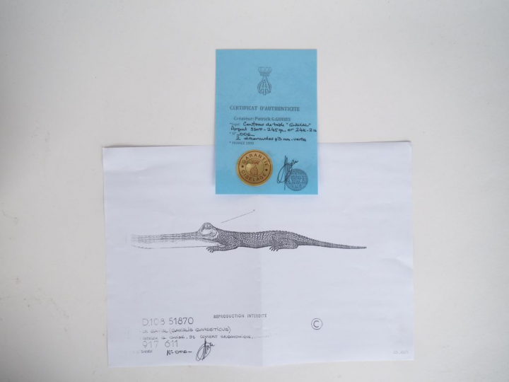 DUC de GUISES. Couteau "Gavial". Couteau en argent et vermeil les yeux