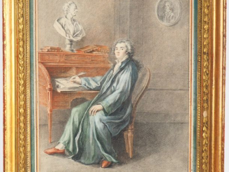 Vente aux enchères Ecole française fin XVIIIème. "Portrait de Chenier écrivant". Dessin e
