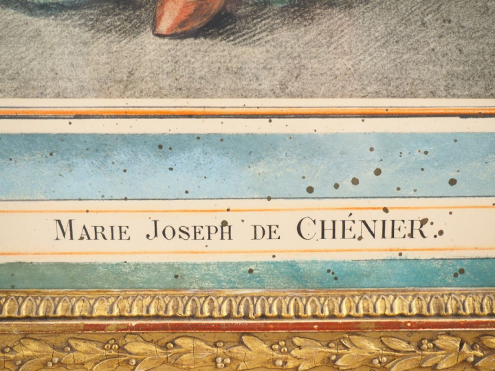 Ecole française fin XVIIIème. "Portrait de Chenier écrivant". Dessin e