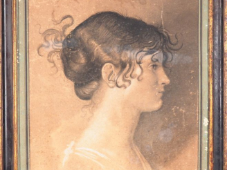 Vente aux enchères Ecole française vers 1800. "Portrait d'Elisa". Dessin rehaussé. Dim. 5