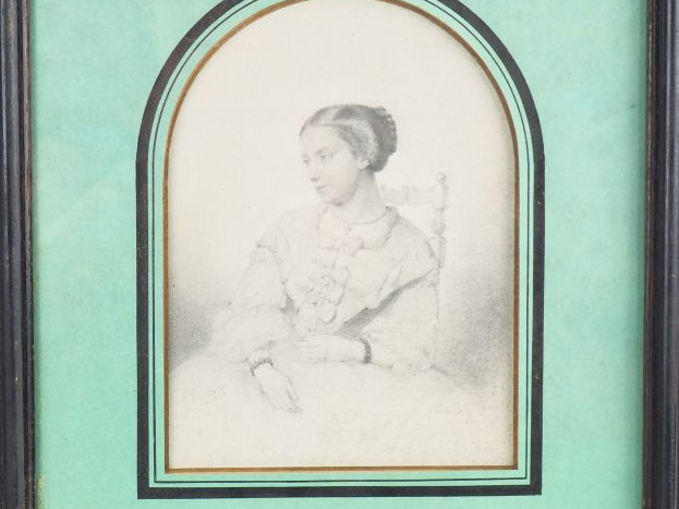 Ecole française XIXème. "Portrait de femme". Dessin au crayon. Dim. 23