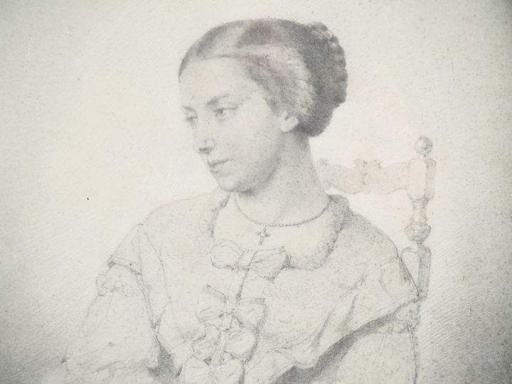 Ecole française XIXème. "Portrait de femme". Dessin au crayon. Dim. 23
