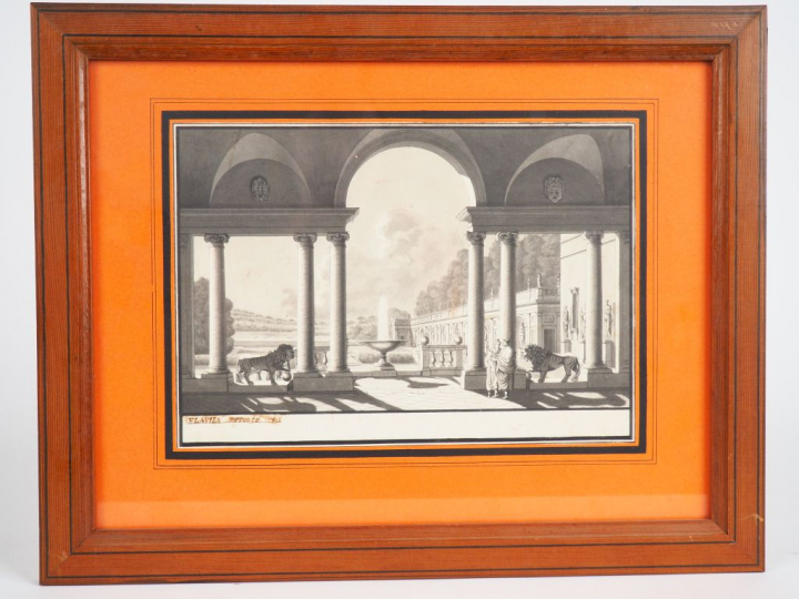 Flavien POTONIE. "Loggia" et "paysage". Suite de 2 aquarelles signées 