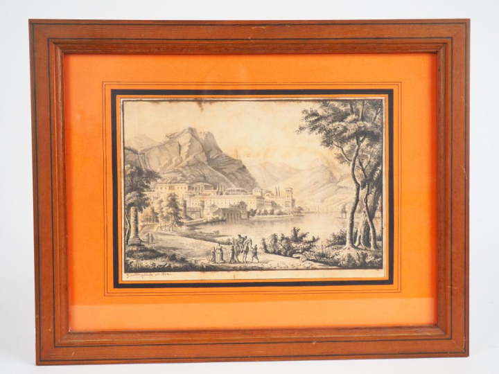Flavien POTONIE. "Loggia" et "paysage". Suite de 2 aquarelles signées 
