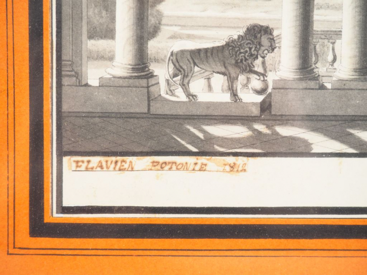 Flavien POTONIE. "Loggia" et "paysage". Suite de 2 aquarelles signées 