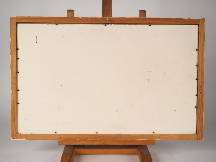 Dominique Joseph VAN DER BURCH. "Paysage lacustre animé près d'un chât