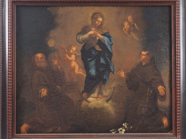 Ecole française ou italienne début XVIIIème. "Vierge en majesté entour