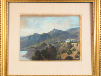 Vente aux enchères Ecole française ou italienne fin XIXème. "Paysage méditerranéen". Past