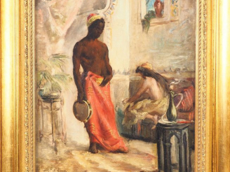Vente aux enchères Ecole française XIXème. "Interieur de Harem en Afrique du Nord". Huile