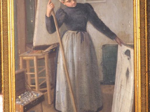 Ecole Russe (?) XIXème. "L'atelier du peintre". Huile sur toile, signé