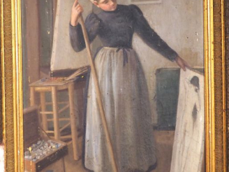 Vente aux enchères Ecole Russe (?) XIXème. "L'atelier du peintre". Huile sur toile, signé