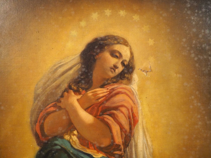 Ecole française XIXème. "Vierge en majesté". Huile sur toile. Dim. 177