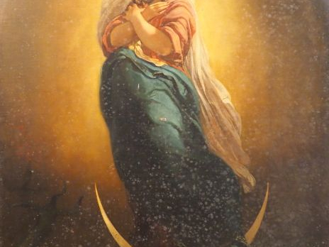 Ecole française XIXème. "Vierge en majesté". Huile sur toile. Dim. 177