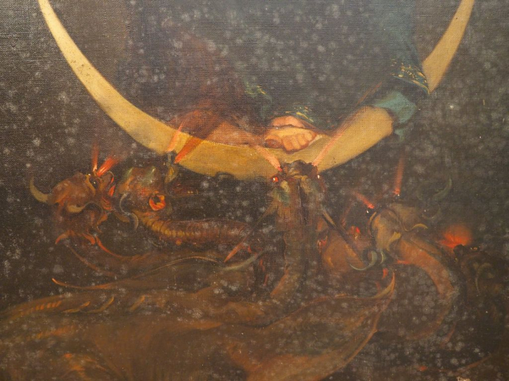 Ecole française XIXème. "Vierge en majesté". Huile sur toile. Dim. 177