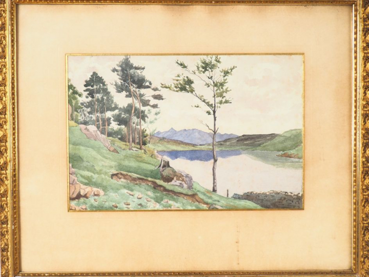 Ecole fin XIXème début XXème. "Vue de Portree, île de Sky". Aquarelle,