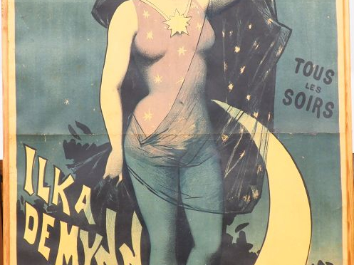 Affiche 1900, "Ilka de Mynn, folies-bergères". Entoilée. Dim. 118 x 75