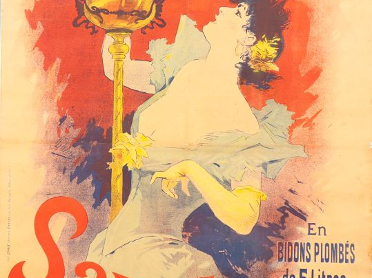 Affiche "Saxoléine, pétrole  de sûreté". Ateliers Cheret, Imp. Chaix S