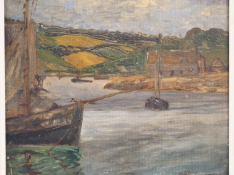 Vente aux enchères HOWARD. "Ria en Bretagne". Huile sur toile marouflée signée en bas à d
