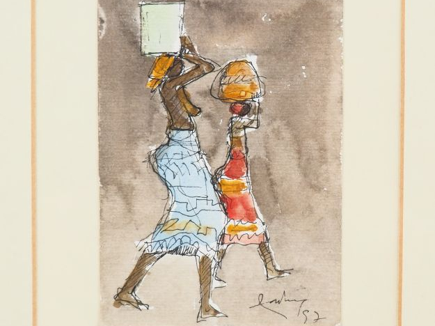 NASCEAU. "Femmes africaines". Aquarelle signée et datée en bas à droit