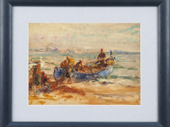 Henri ROUSSEAU. "Pêcheurs d'Alpes maritimes". Huile sur panneau, tampo