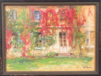 Vente aux enchères Henri ROUSSEAU.  "Maison de la vigne vierge" Pastel, tampon d'atelier.
