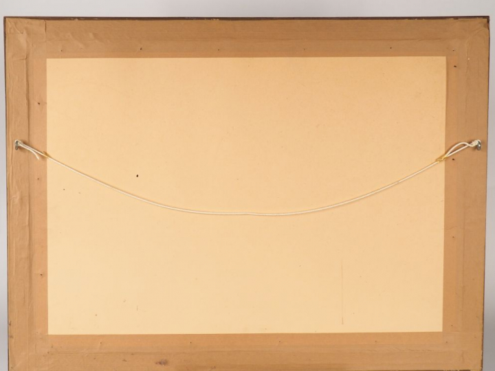 N. SERVOIS. "Bouquet de Chrysanthèmes dans un panier en osier". Aquare