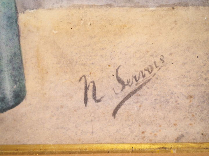 N. SERVOIS. "Bouquet de tulipes". Aquarelle, signée en bas à droite. D